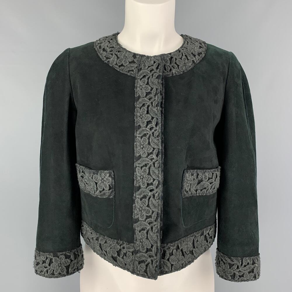 DOLCE & GABBANA Size 8 Dark Green Suede Mixed Patterns Jacket